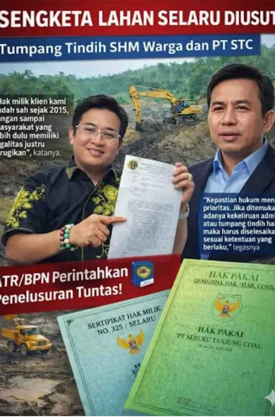 Kementerian ATR/BPN Gerak Cepat Tangani Sengketa Lahan Warga vs Tambang Batu Bara di Kalimantan Selatan