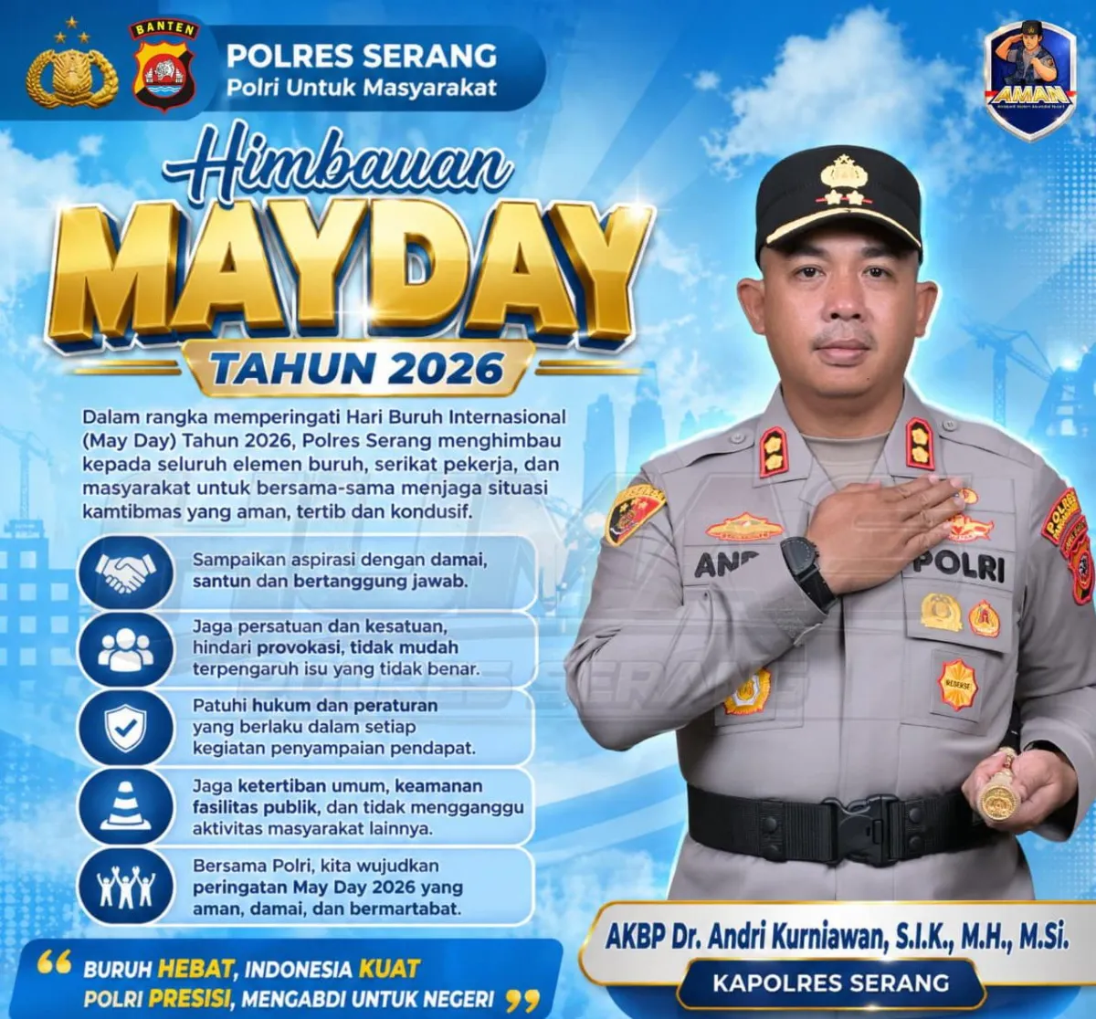 Kapolres Serang Imbau Buruh Rayakan May Day 2026 Secara Damai dan Santun