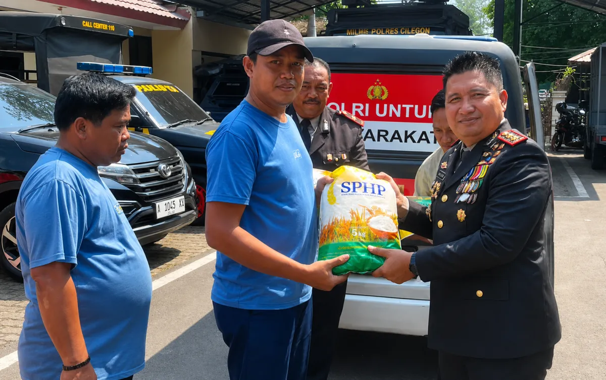 Rayakan HUT Bhayangkara Ke-80, Polres Cilegon Salurkan 500 Kg Beras untuk Warga Prasejahtera