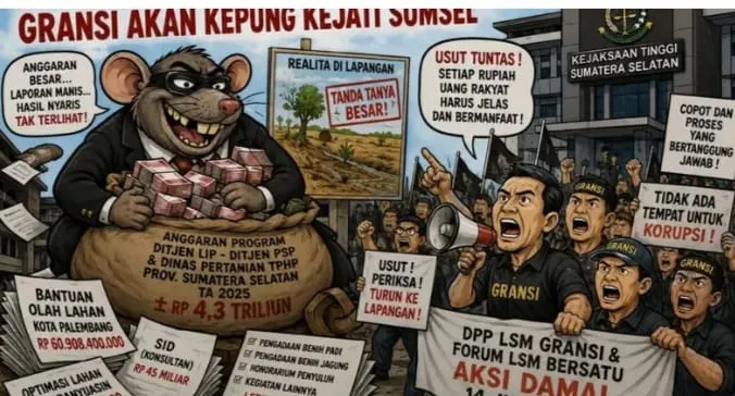 Dugaan Korupsi Anggaran Pertanian Rp4,3 Triliun, LSM GRANSI Siap Kepung Kejati Sumsel