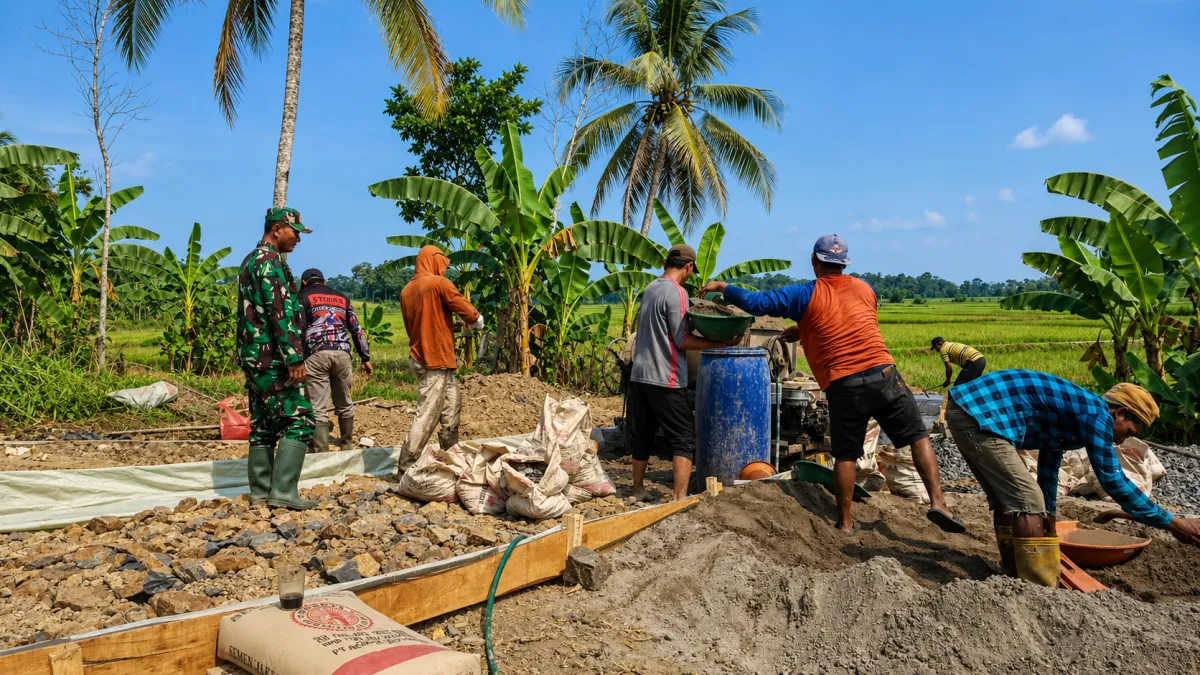 Satukan Tekad, Warga Pandeglang Bangun Jalan Swadaya Didampingi Babinsa Kodim 0601/Pandeglang.