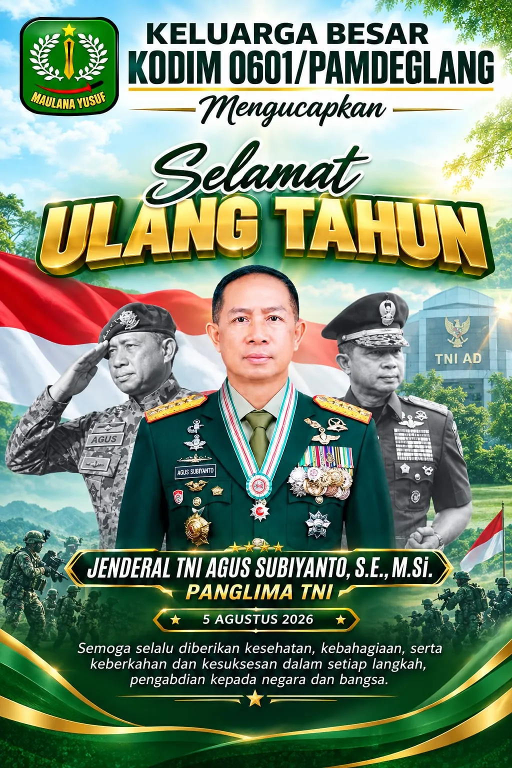 Keluarga Besar Kodim 0601/Pandeglang Sampaikan Ucapan Selamat Ulang Tahun ke-55 untuk Panglima TNI Jenderal Agus Subiyanto