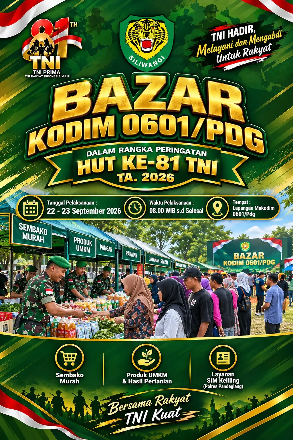 Bazaar Kodim 0601/Pandeglang Semarakkan HUT ke-81 TNI, Hadirkan Sembako Murah dan Produk UMKM untuk Masyarakat