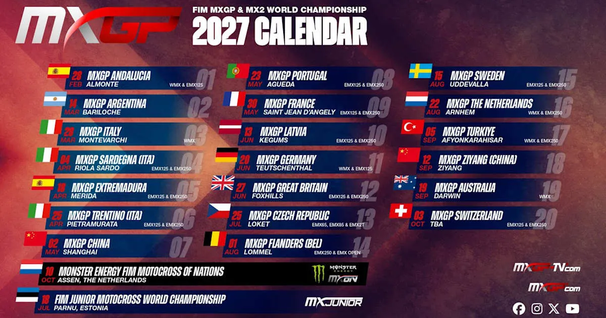 Kalender Motocross WM 2027 Rilis, Agueda dan Merida Masuk Jadwal