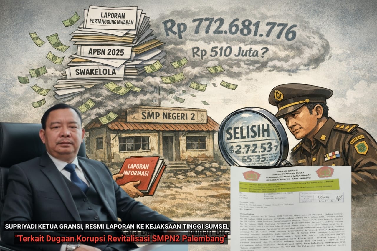 LSM GRANSI Laporkan Dugaan Korupsi Revitalisasi SMPN 2 Palembang Rp 772 Juta ke Kejati Sumsel