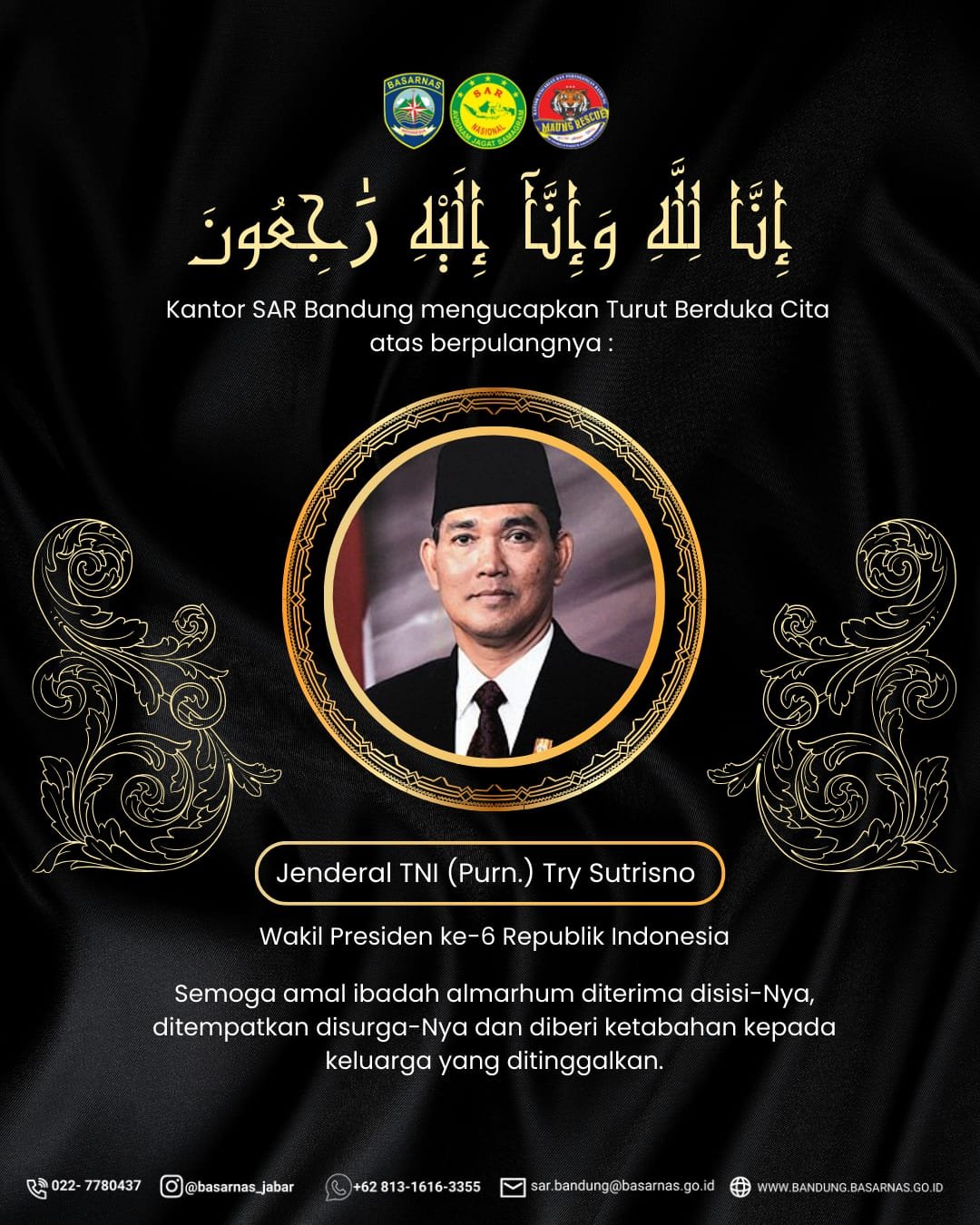 Duka Cita Nasional,  Mantan Wakil Presiden RI ke-6 Try Sutrisno Meninggal Dunia di Usia 90 Tahun, Bangsa Kehilangan Putra Terbaik