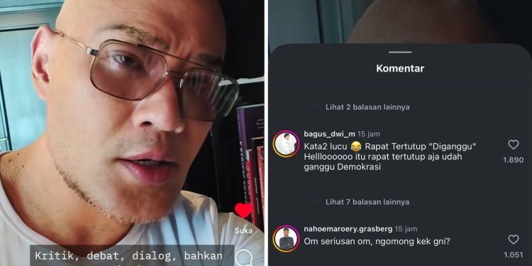 Staf Khusus Menteri Pertahanan Deddy Corbuzier sindir aktivis yang geruduk rapat RUU TNI pada akhir pekan lalu. (Foto: instagram @dckemhan)