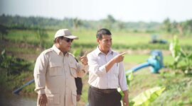 Presiden Prabowo Subianto bersama Menteri Pertanian Andi Amran Sulaiman meninjau langsung kawasan Telaga Sari. (Foto: Humas Kementerian Pertanian RI)