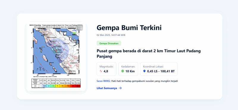 Gambar Pusat gempa berada di darat 2 km Timur Laut Padang Panjang (SS : Info BMKG)