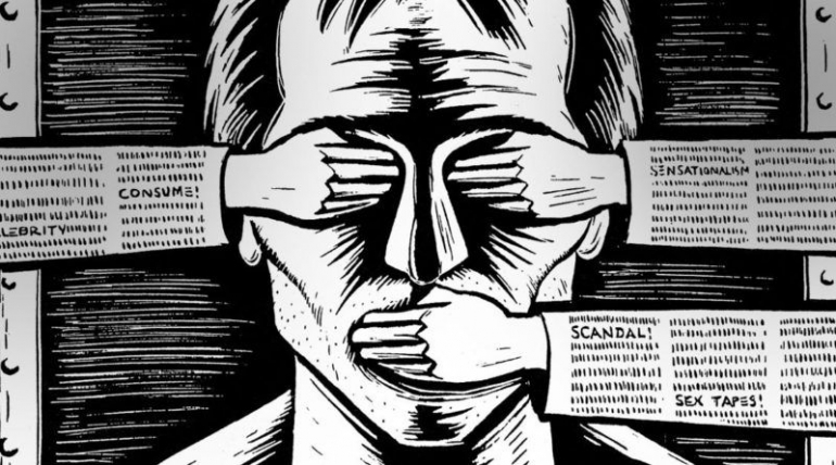 Visualisasi pembatasan kebebasan berpendapat dan intimidasi terhadap jurnalis.. (Sumber: weeklyblitz.net)