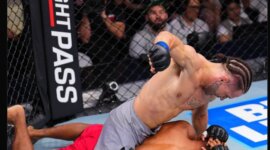 Aaron Tau asal Selandia Baru sukses mendominasi laga melawan Rio Tirto dari Indonesia dalam ajang Road to UFC 4 pada 22 Mei 2025 di Shanghai, Tiongkok. (Sumber: X.com/@UFCNews)