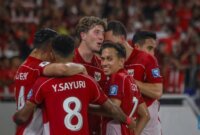 Momen kegembiraan Ole Romeny setelah berhasil menjebol gawang China dalam pertandingan di Stadion Utama Gelora Bung Karno, Jakarta, Kamis (5/6/2025). (Dok. CNBC Indonesia/Faisal Rahman)